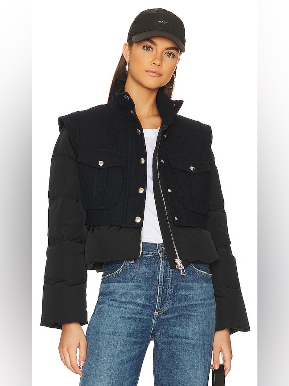 $998 MSRP | Veronica Beard - Ivel Puffer Cropped Jacket | Black & Navy | XS